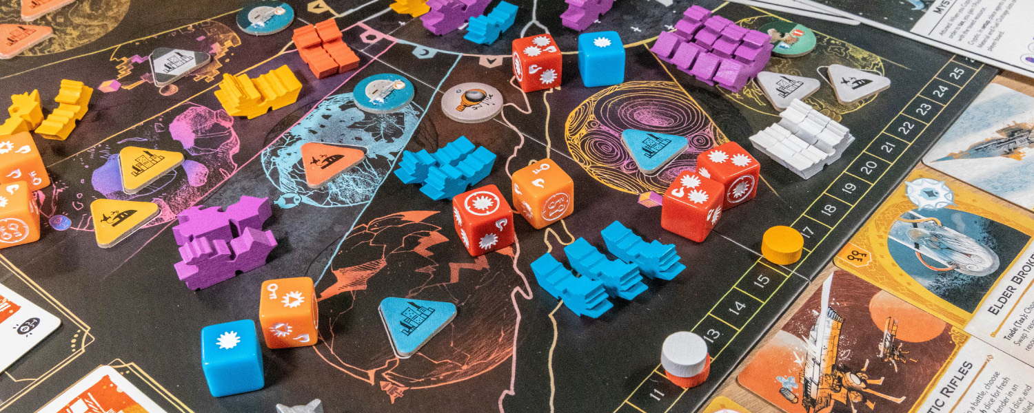 Community board game set up for a library programme.